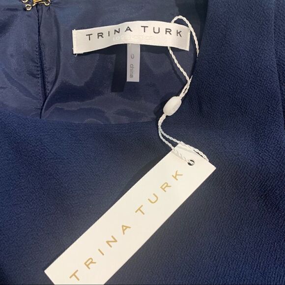 Trina Turk Wilderness Drapey Cape Sheath Dress Indigo Size 0 New - Picture 7 of 9